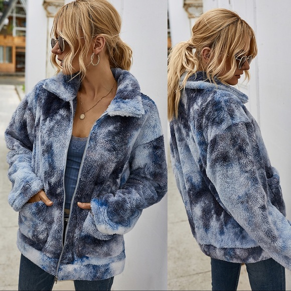 Stunning Mystery Jackets & Blazers - Soft Tie Dye Sherpa Fleece Jacket w/ Pockets Dark